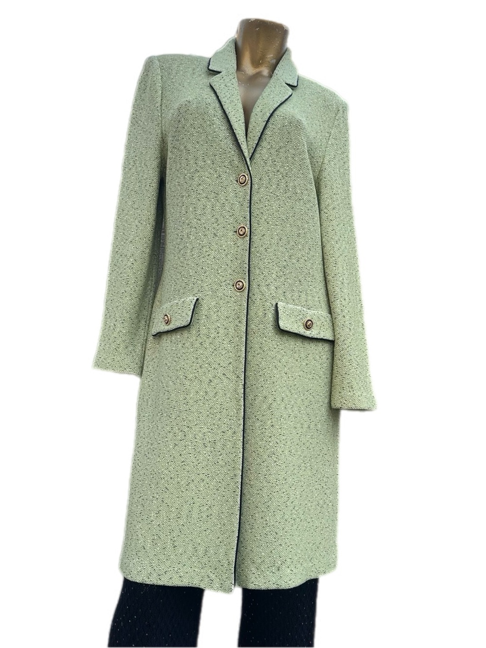 Vintage St. John Collection Pistachio Green Knit Duster Coat Jacket Size 12